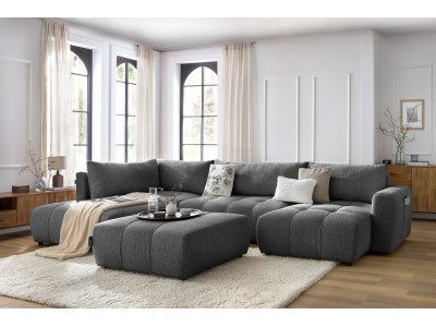 Canapé panoramique convertible coffre ARSENE avec pouf
