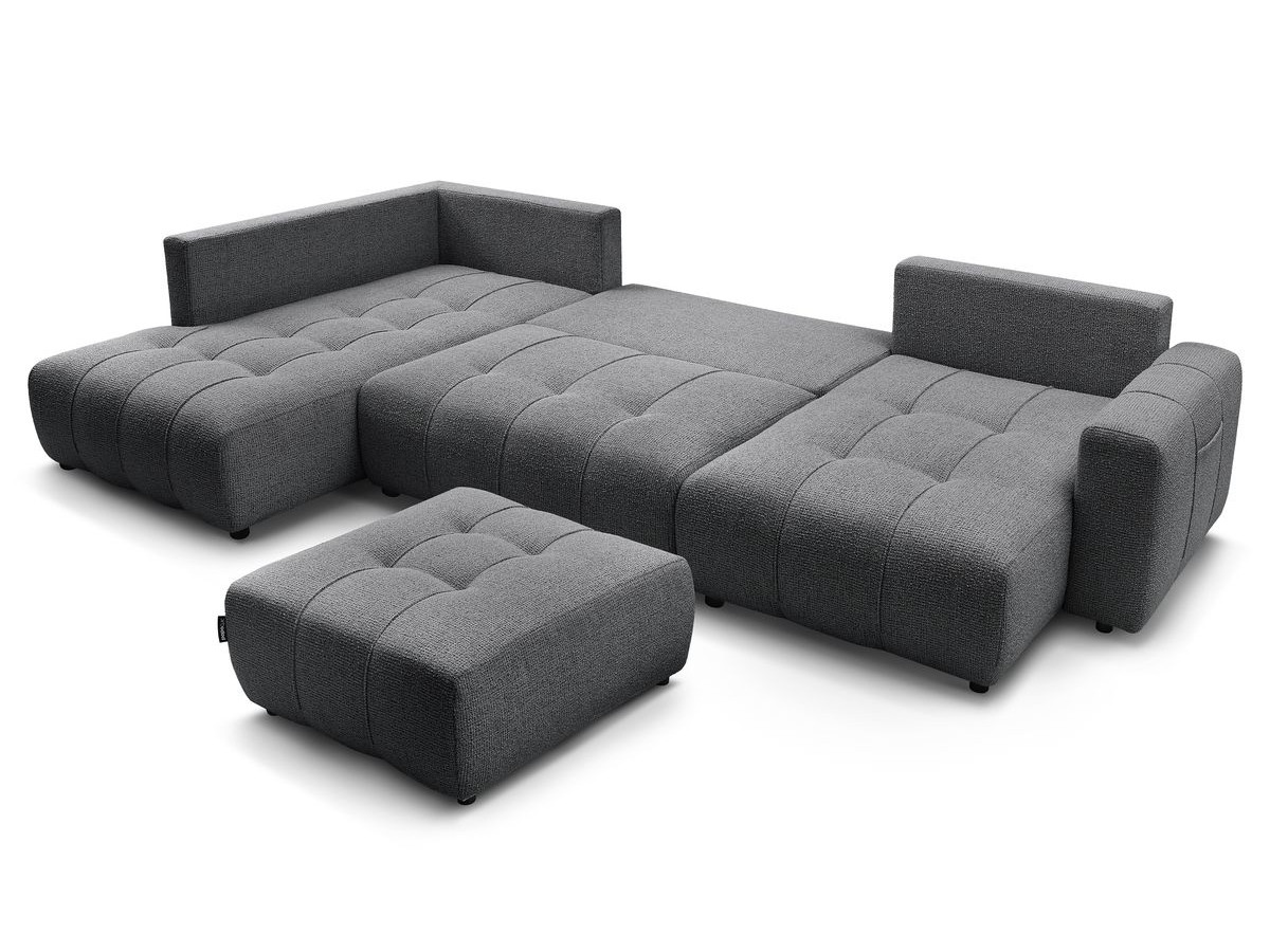 Canapé panoramique convertible coffre ARSENE avec pouf