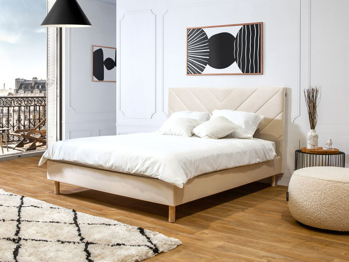 ROMANE bed met lattenbodem van massief fluweel