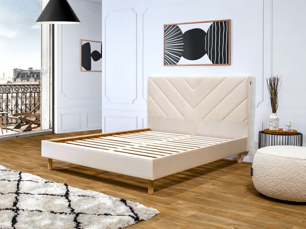 ROMANE bed met lattenbodem van massief fluweel