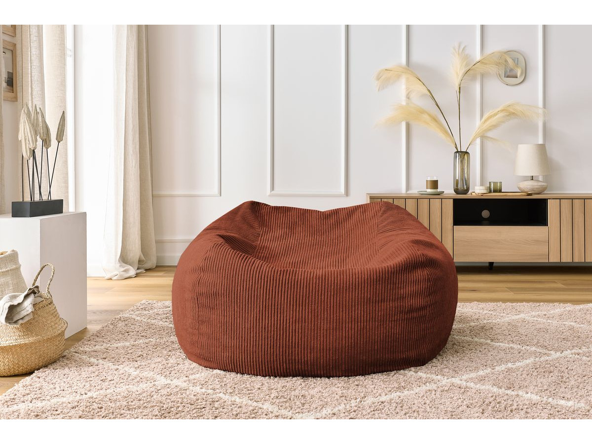 Pouf ultra moelleux VOLTAIRE velours côtelé orange — vue 5