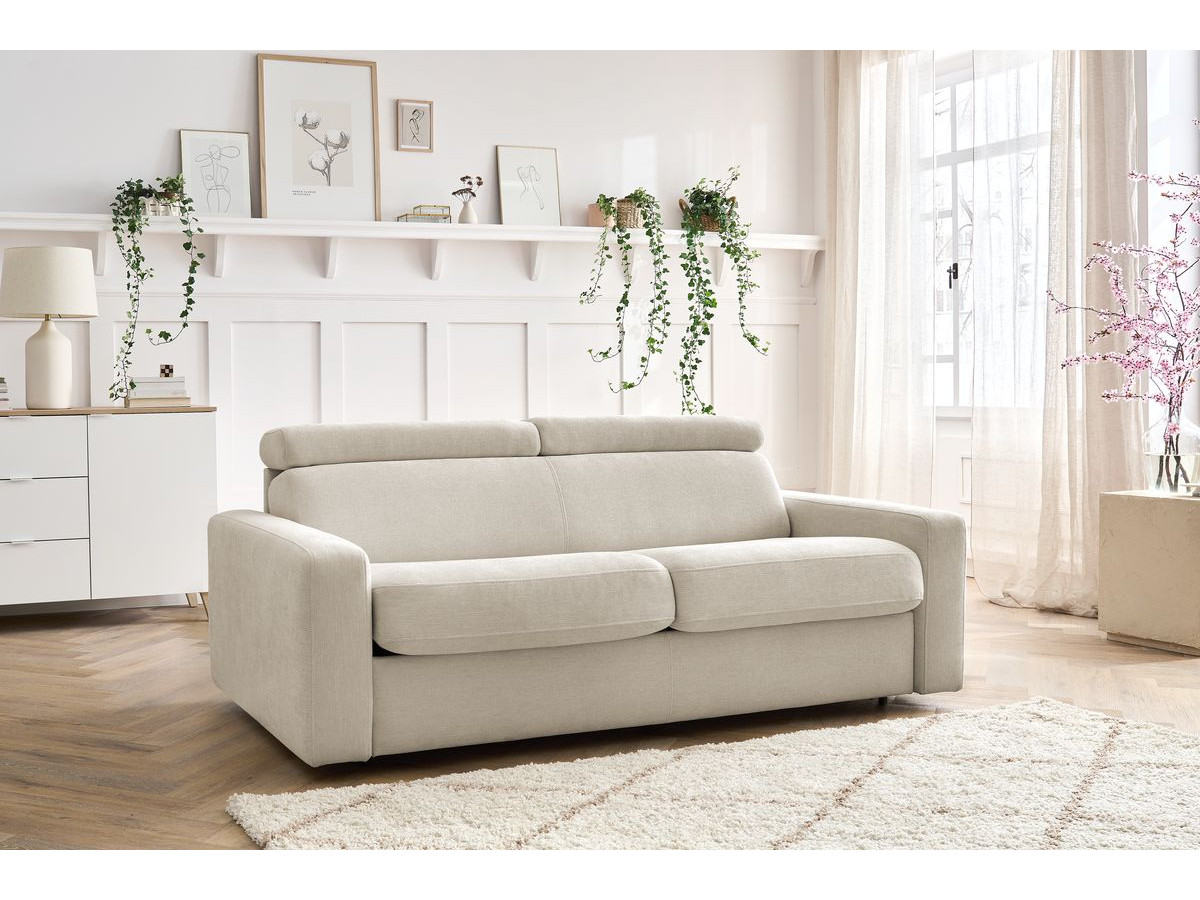 Canapé droit convertible MONACO ouverture express tissu lisse