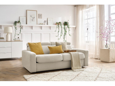 Canapé droit convertible MONACO ouverture express tissu lisse