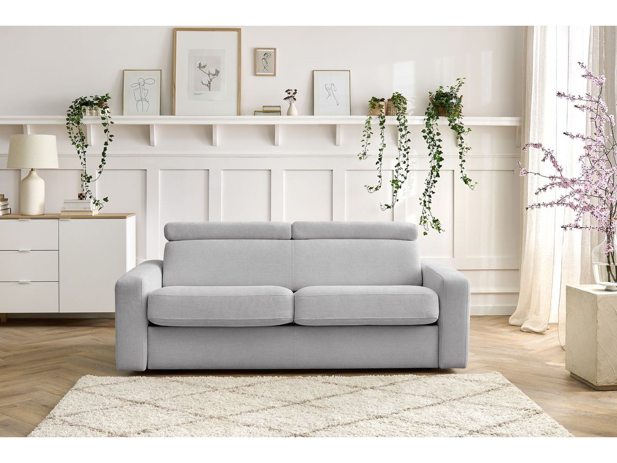 Canapé droit convertible MONACO ouverture express tissu lisse