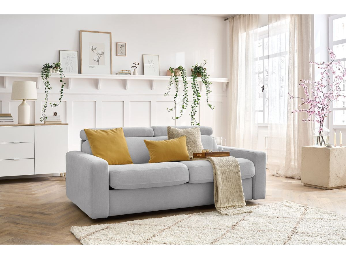 Canapé droit convertible MONACO ouverture express tissu lisse