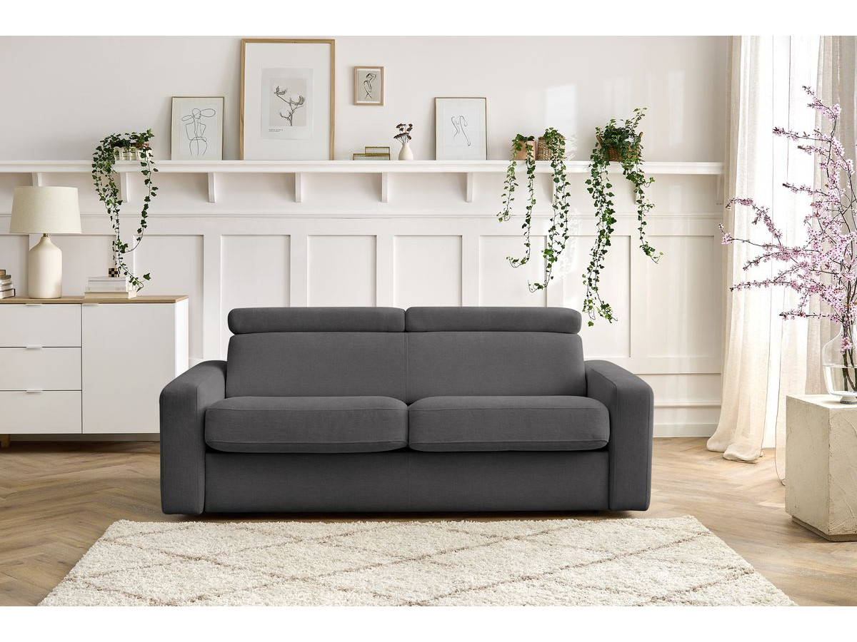 Canapé droit convertible MONACO ouverture express tissu lisse
