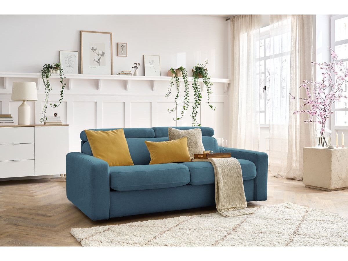 Canapé droit convertible MONACO ouverture express tissu lisse