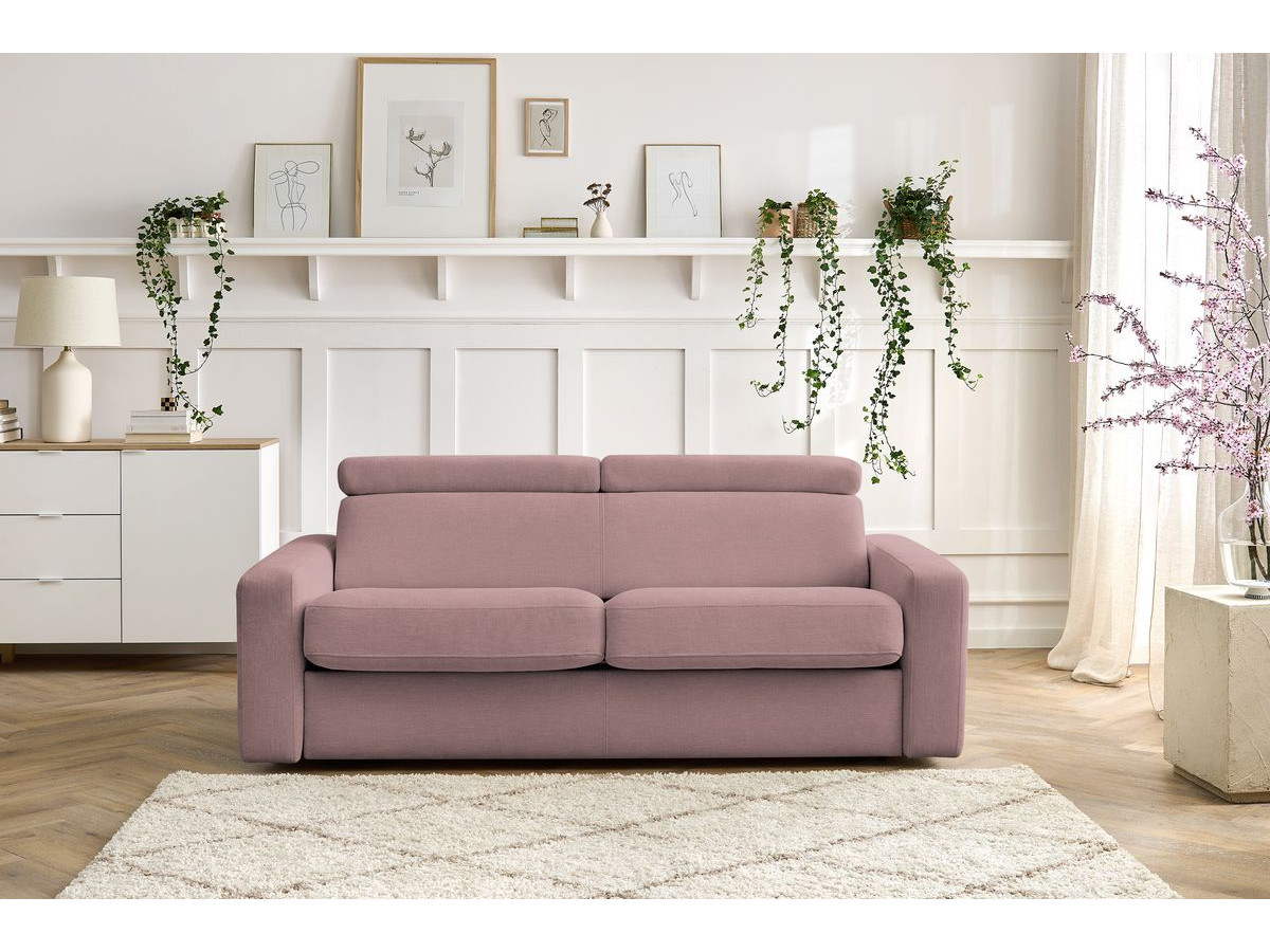 Canapé droit convertible MONACO ouverture express tissu lisse