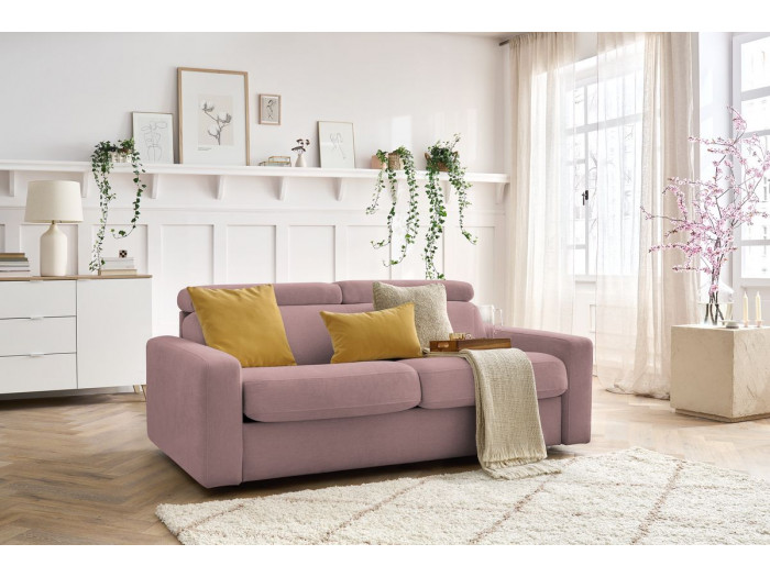 Canapé droit convertible MONACO ouverture express tissu lisse