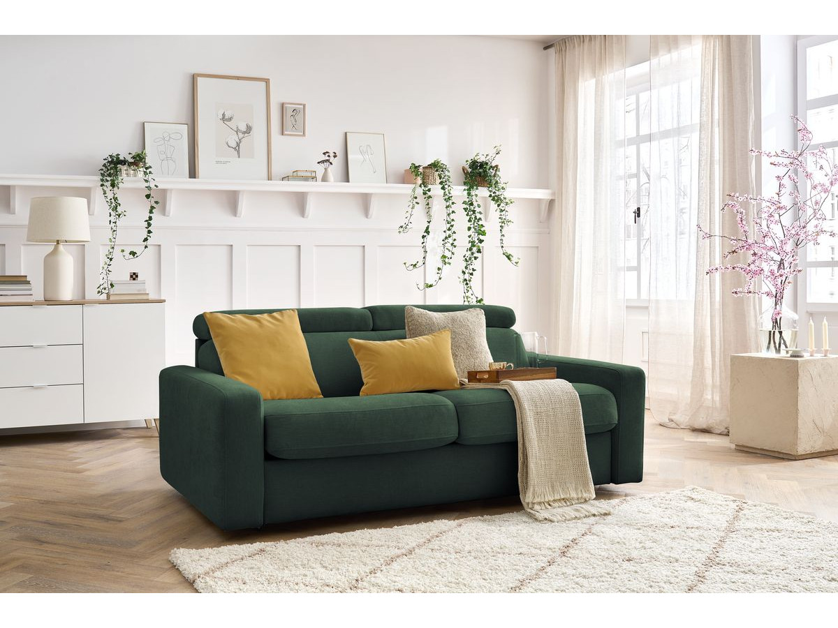 Canapé droit convertible MONACO ouverture express tissu lisse