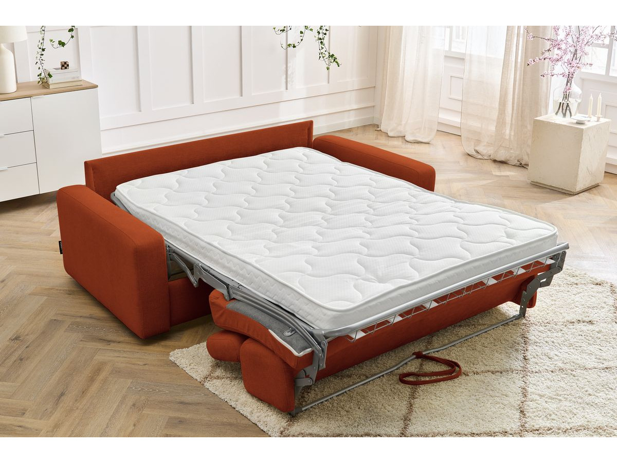 Canapé droit convertible MONACO ouverture express tissu lisse