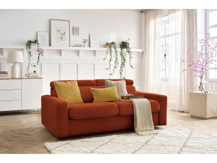Canapé droit convertible MONACO ouverture express tissu lisse