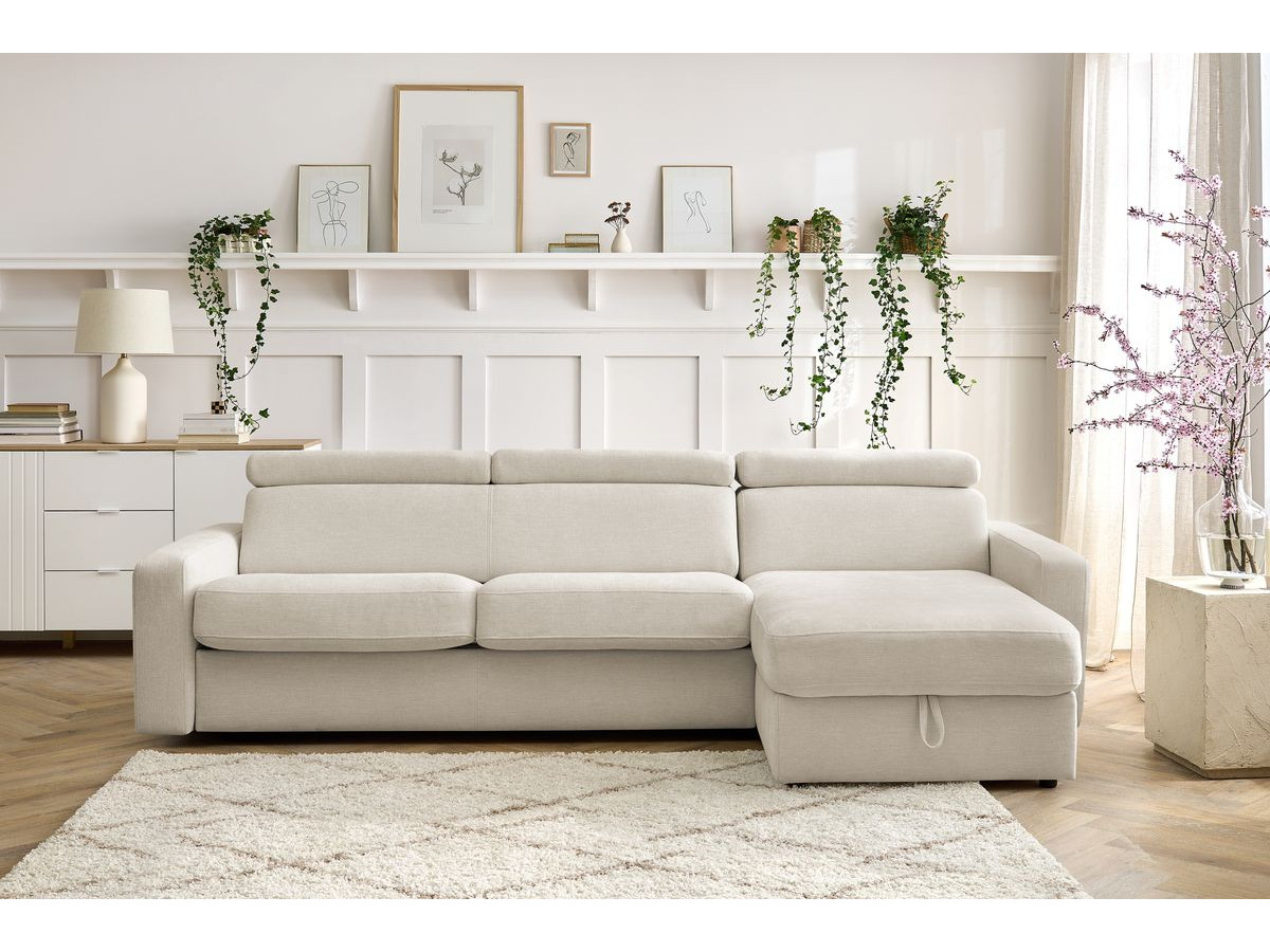Canapé d'angle réversible convertible coffre MONACO tissu lisse