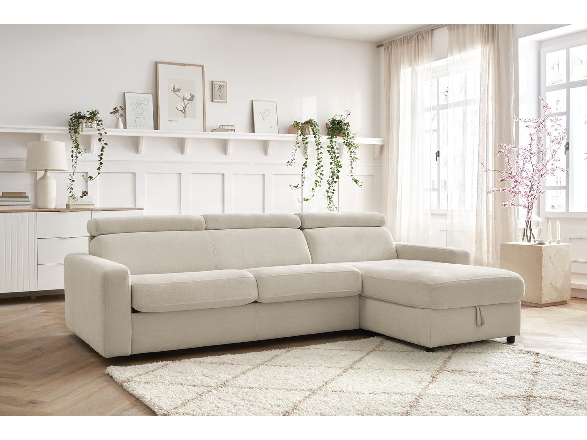 Canapé d'angle réversible convertible coffre MONACO lisse beige — vue 5