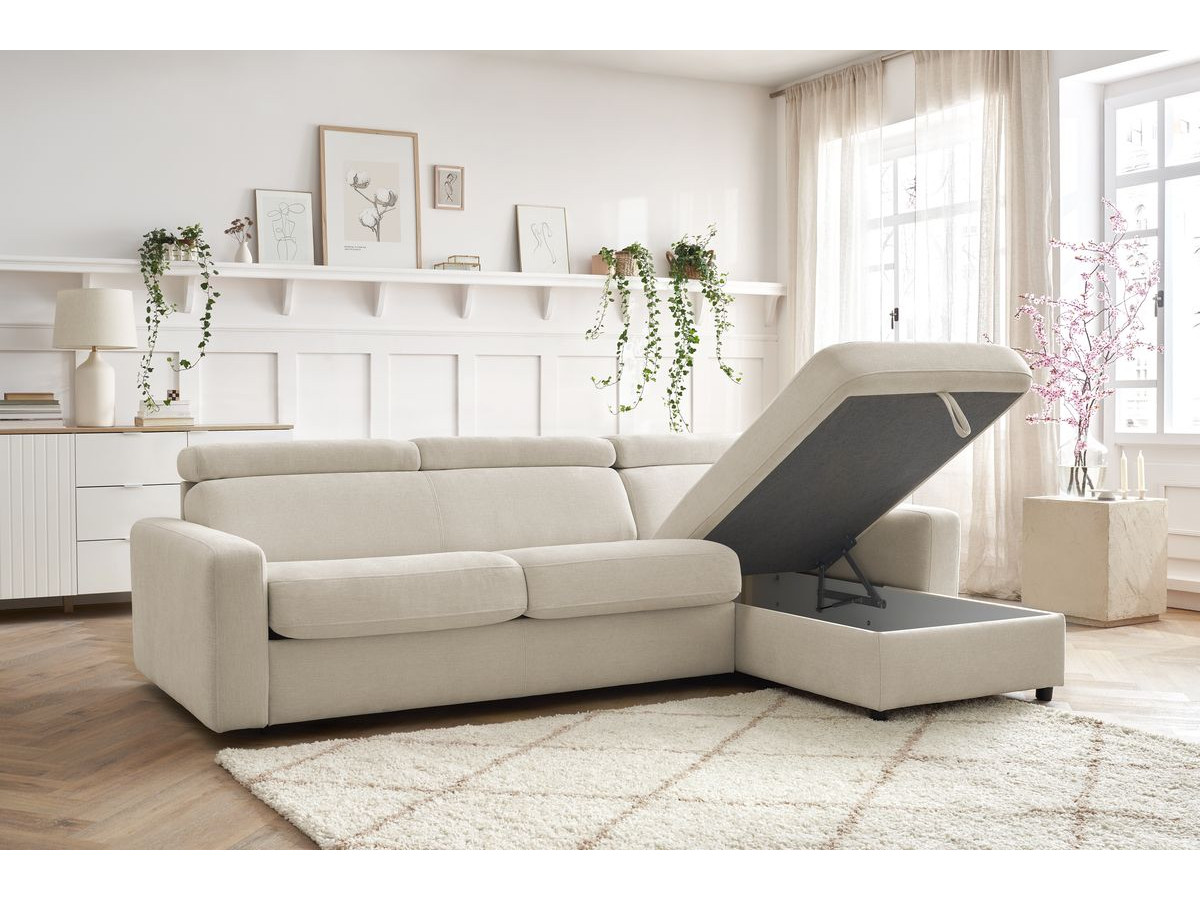 Canapé d'angle réversible convertible coffre MONACO tissu lisse