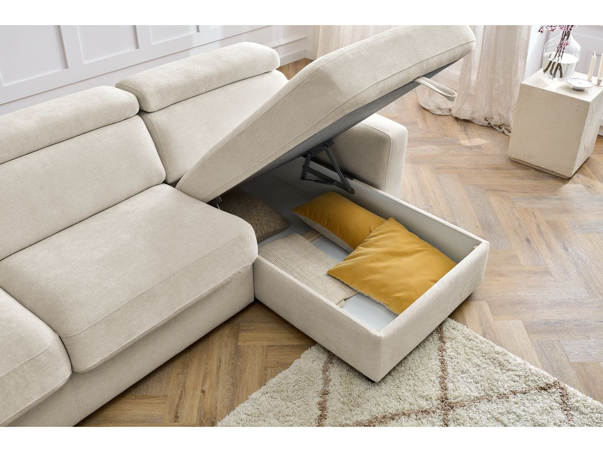 Canapé d'angle réversible convertible coffre MONACO tissu lisse