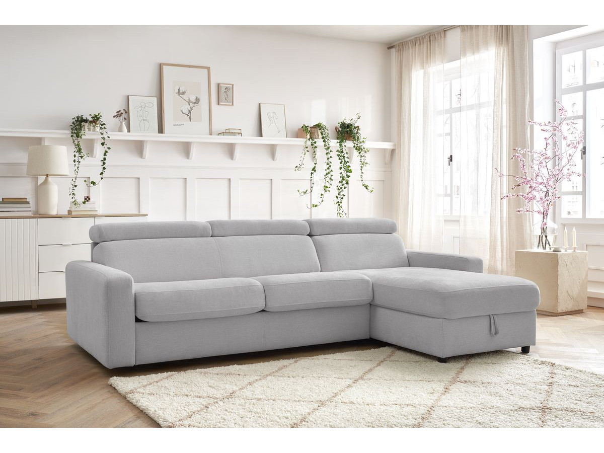 Canapé d'angle réversible convertible coffre MONACO lisse gris clair — vue 5