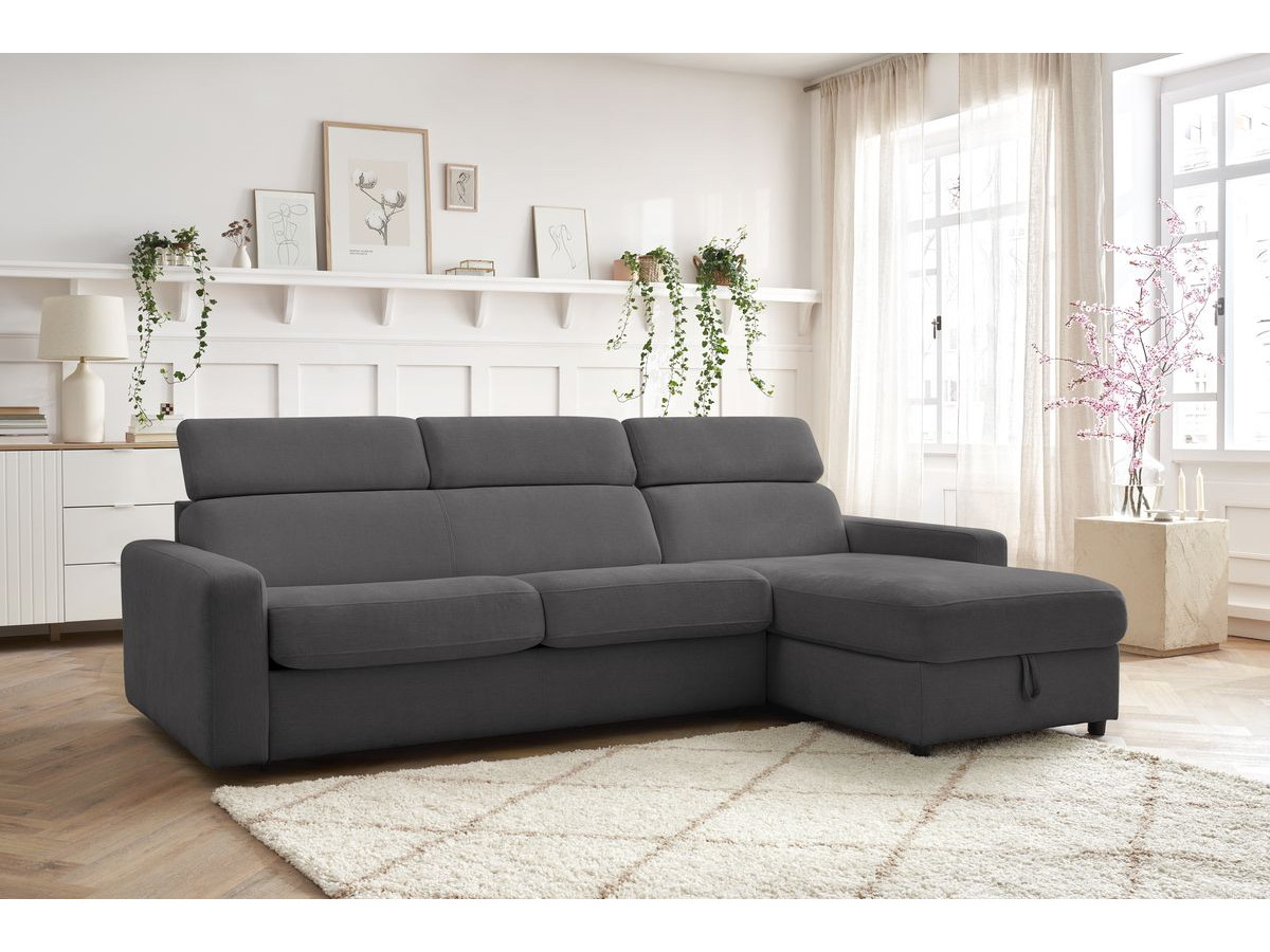 Canapé d'angle réversible convertible coffre MONACO tissu lisse