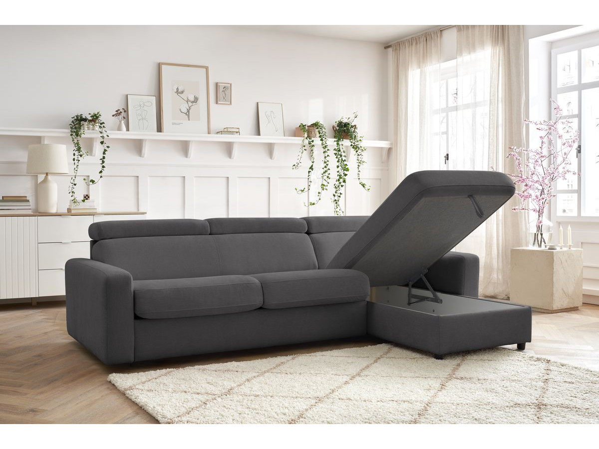Canapé d'angle réversible convertible coffre MONACO tissu lisse