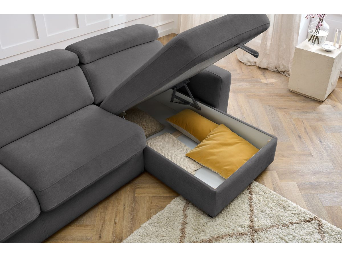 Canapé d'angle réversible convertible coffre MONACO tissu lisse