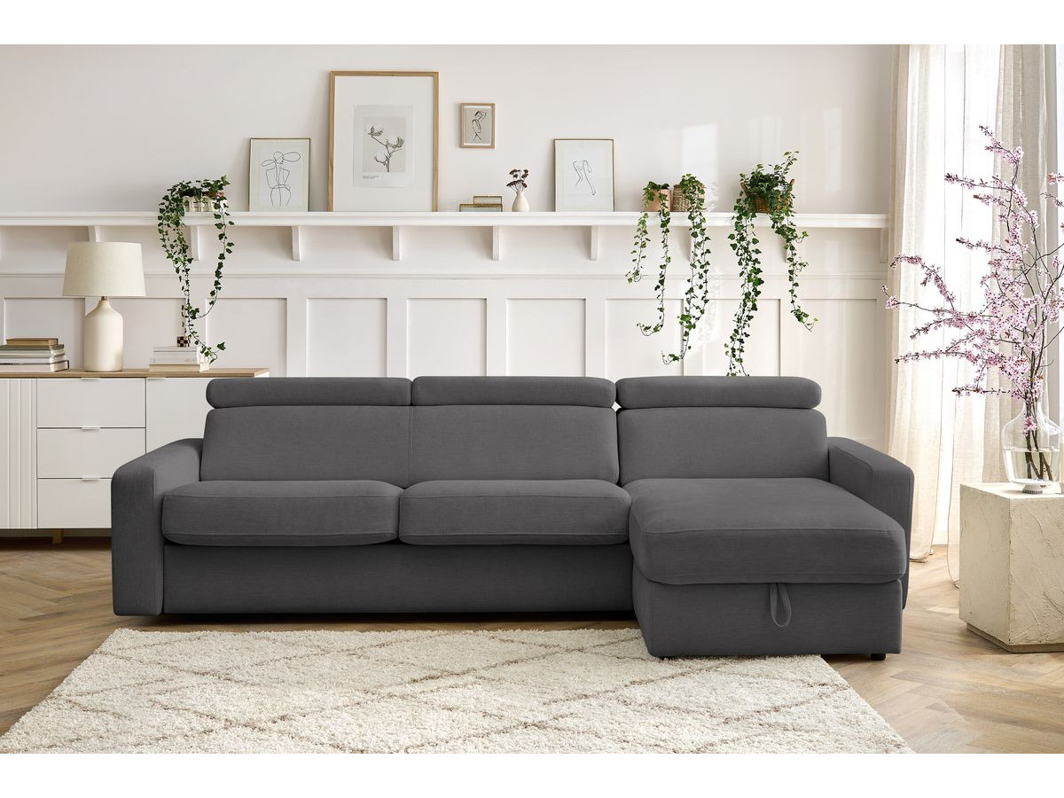 Canapé d'angle réversible convertible coffre MONACO tissu lisse