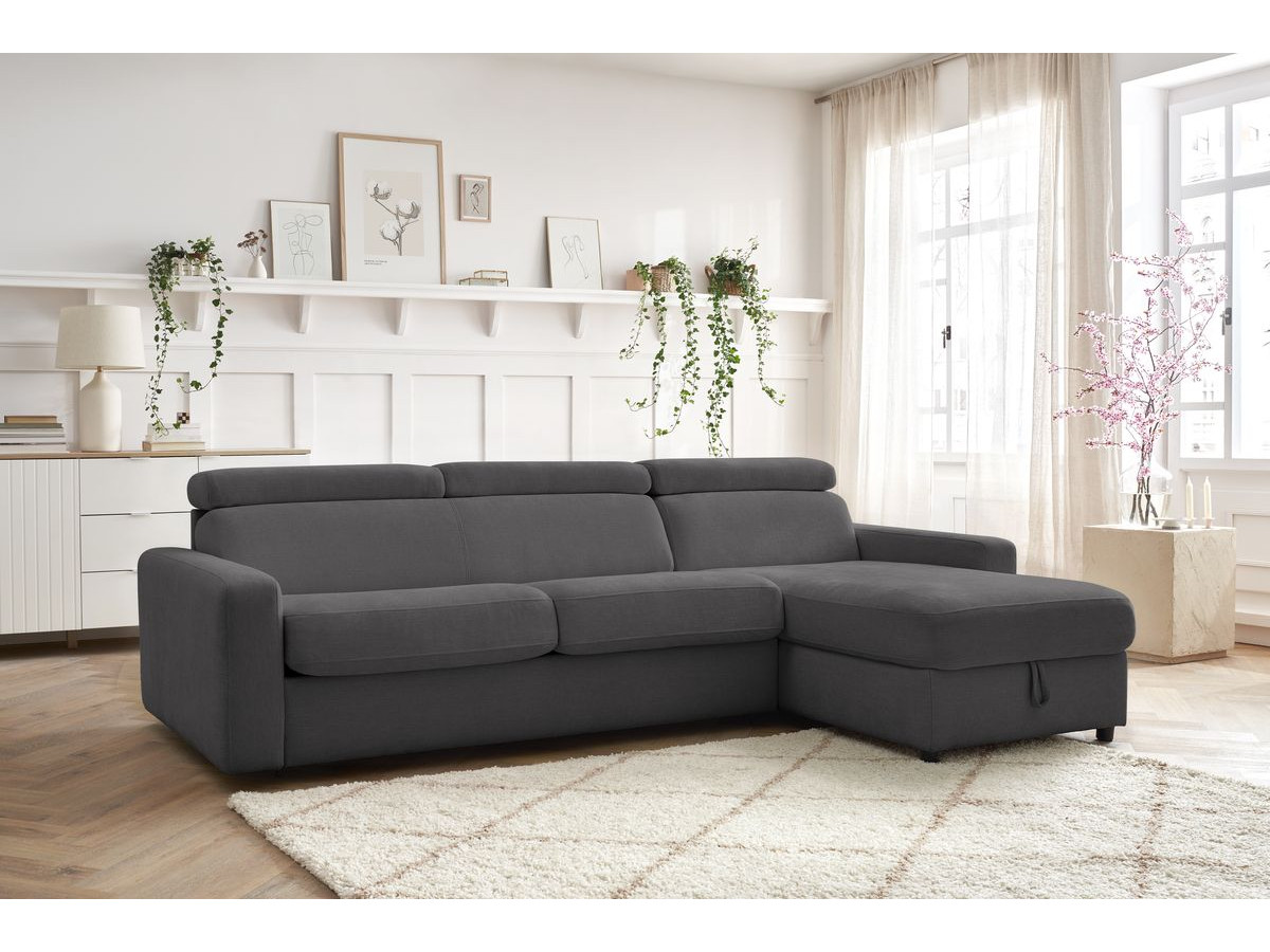 Canapé d'angle réversible convertible coffre MONACO tissu lisse gris foncé 160x190 réversible BOBOCHIC 3 places - Vue supplémentaire 3