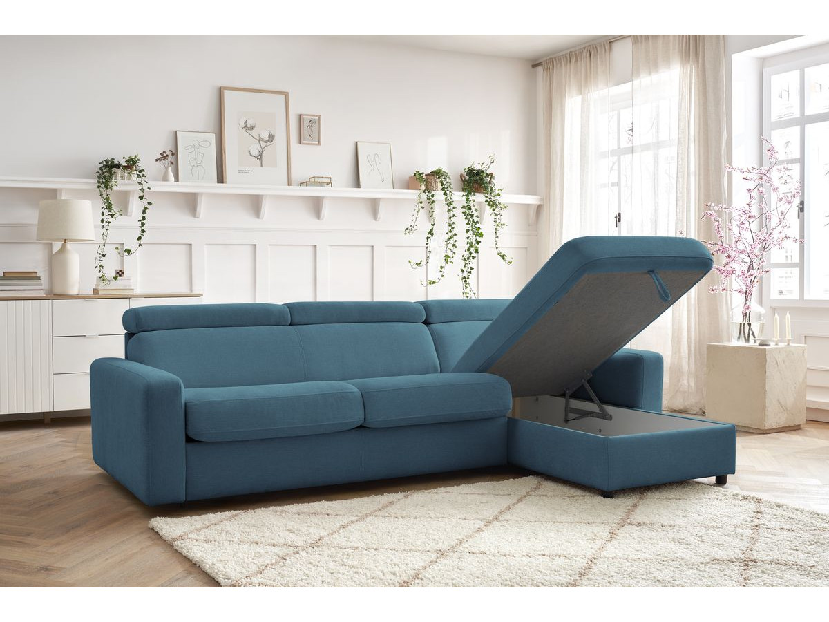 Canapé d'angle réversible convertible coffre MONACO tissu lisse