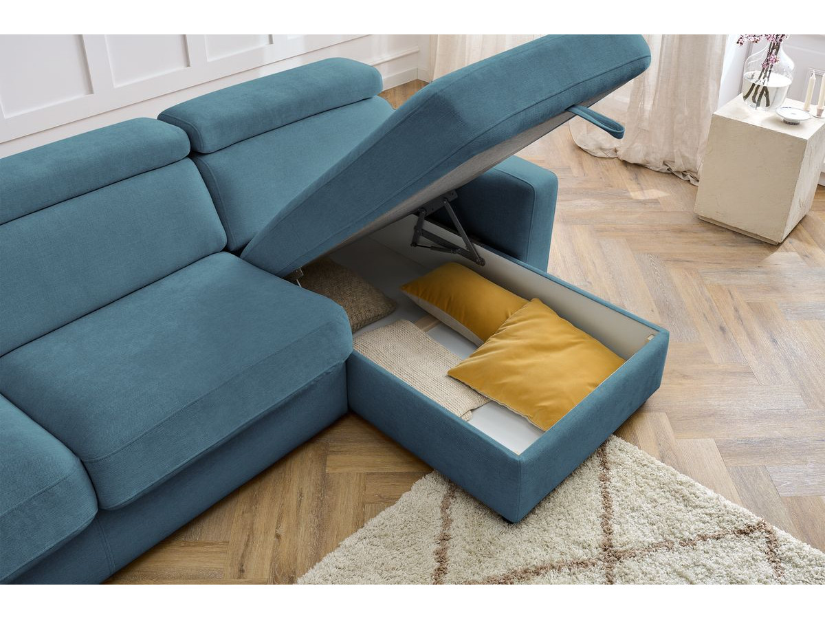 Canapé d'angle réversible convertible coffre MONACO tissu lisse