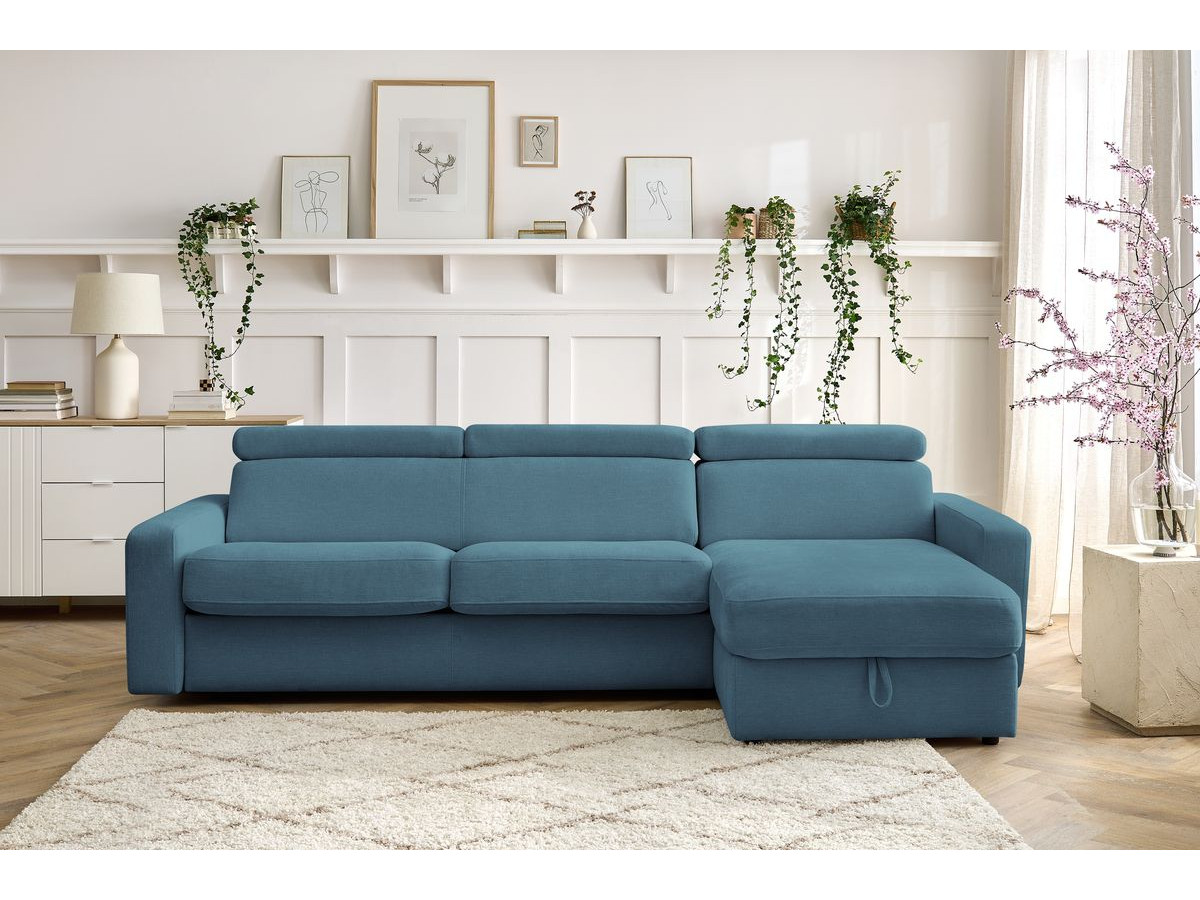 Canapé d'angle réversible convertible coffre MONACO tissu lisse