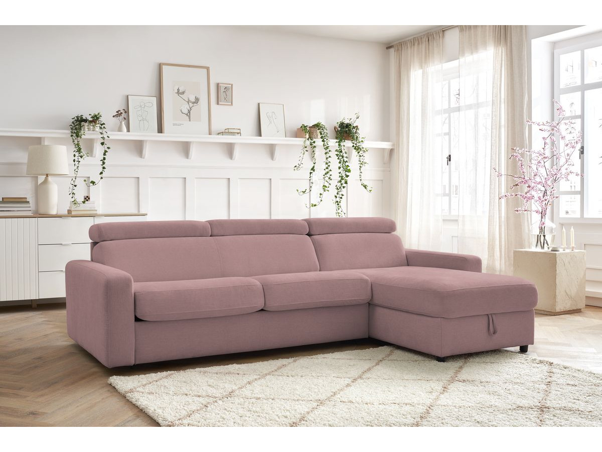 Canapé d'angle réversible convertible coffre MONACO lisse rose — vue 5