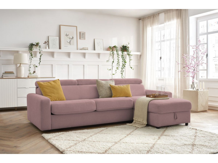 Canapé d'angle réversible convertible coffre MONACO tissu lisse