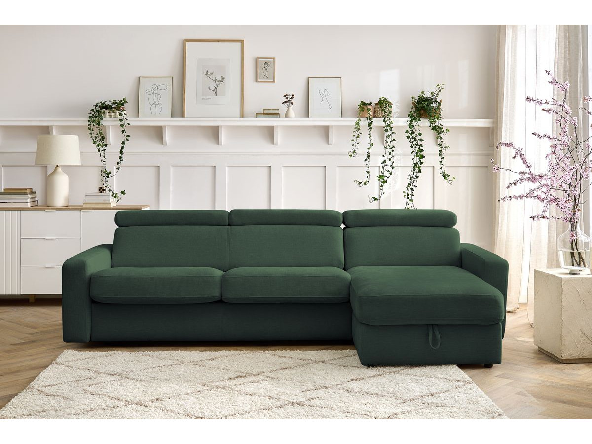 Canapé d'angle réversible convertible coffre MONACO tissu lisse