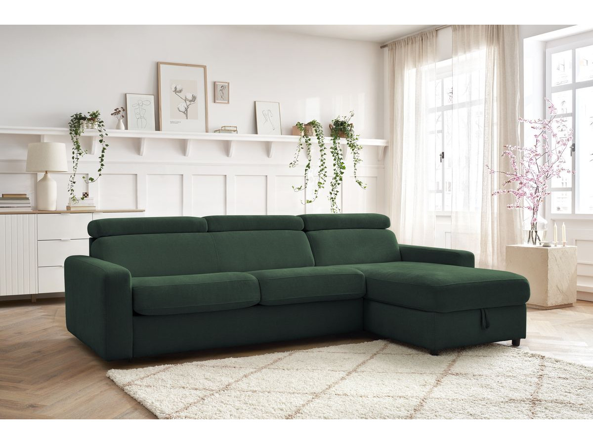 Canapé d'angle réversible convertible coffre MONACO lisse vert — vue 5