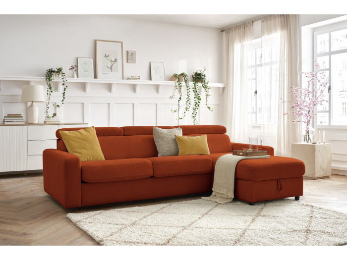 Canapé d'angle réversible convertible coffre MONACO tissu lisse