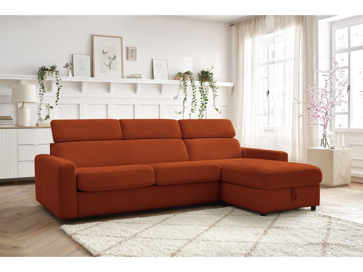 Canapé d'angle réversible convertible coffre MONACO tissu lisse