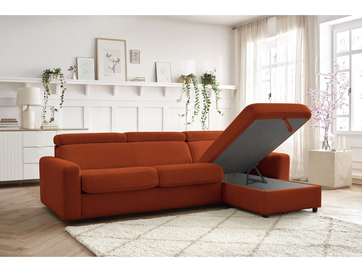 Canapé d'angle réversible convertible coffre MONACO tissu lisse