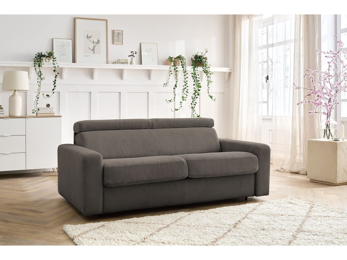 Canapé droit convertible MONACO velours côtelé taupe — vue 5