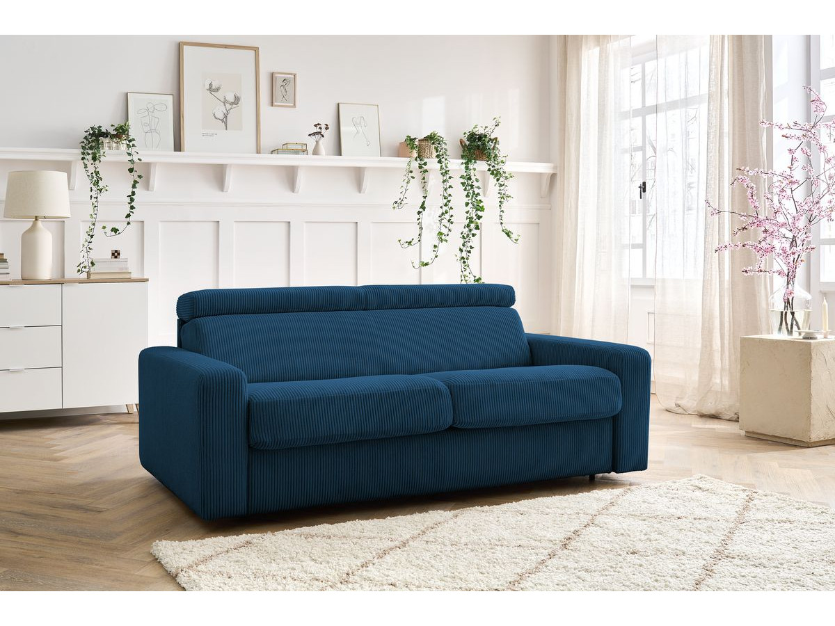 Canapé droit convertible MONACO velours côtelé bleu foncé — vue 5