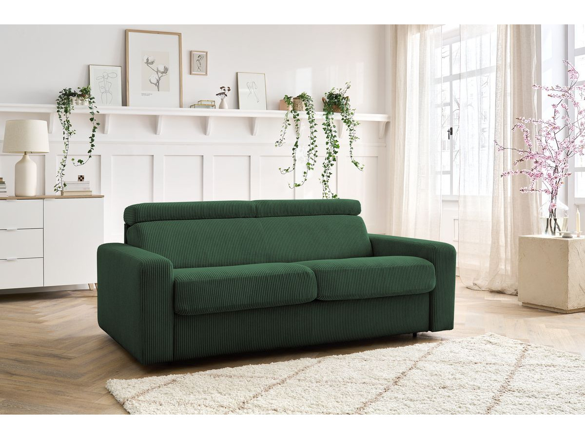 Canapé droit convertible MONACO velours côtelé vert — vue 5