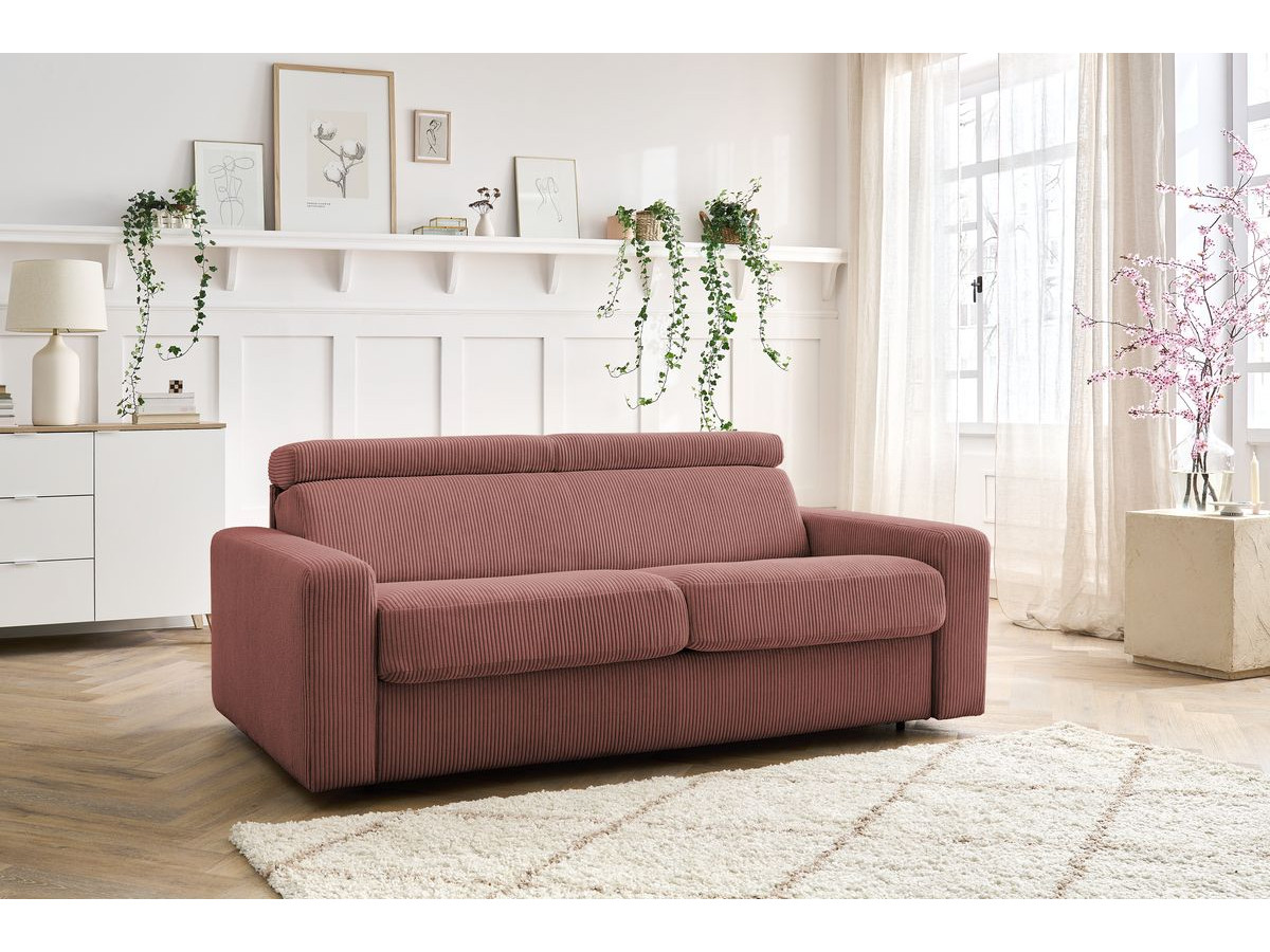 Canapé droit convertible MONACO velours côtelé rose — vue 5