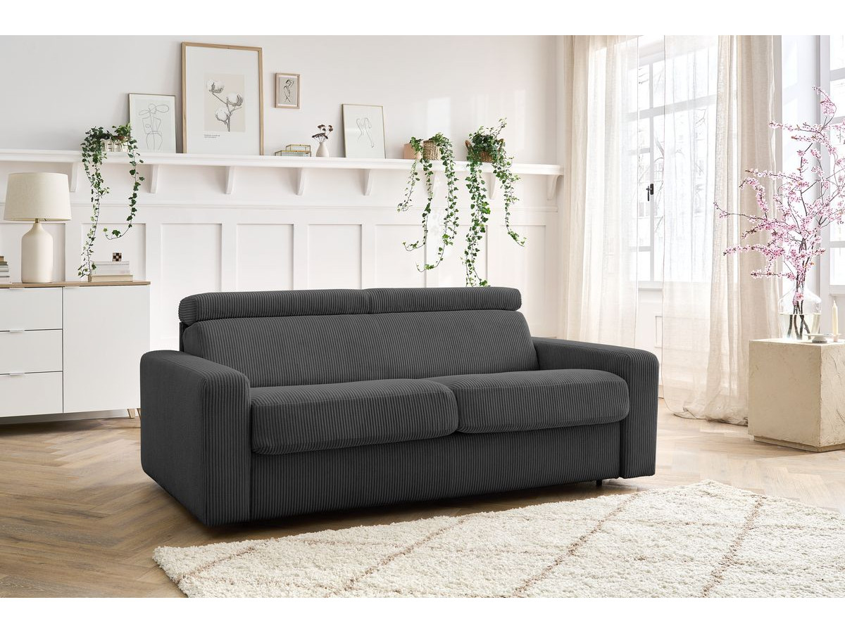 Canapé droit convertible MONACO velours côtelé gris foncé — vue 5