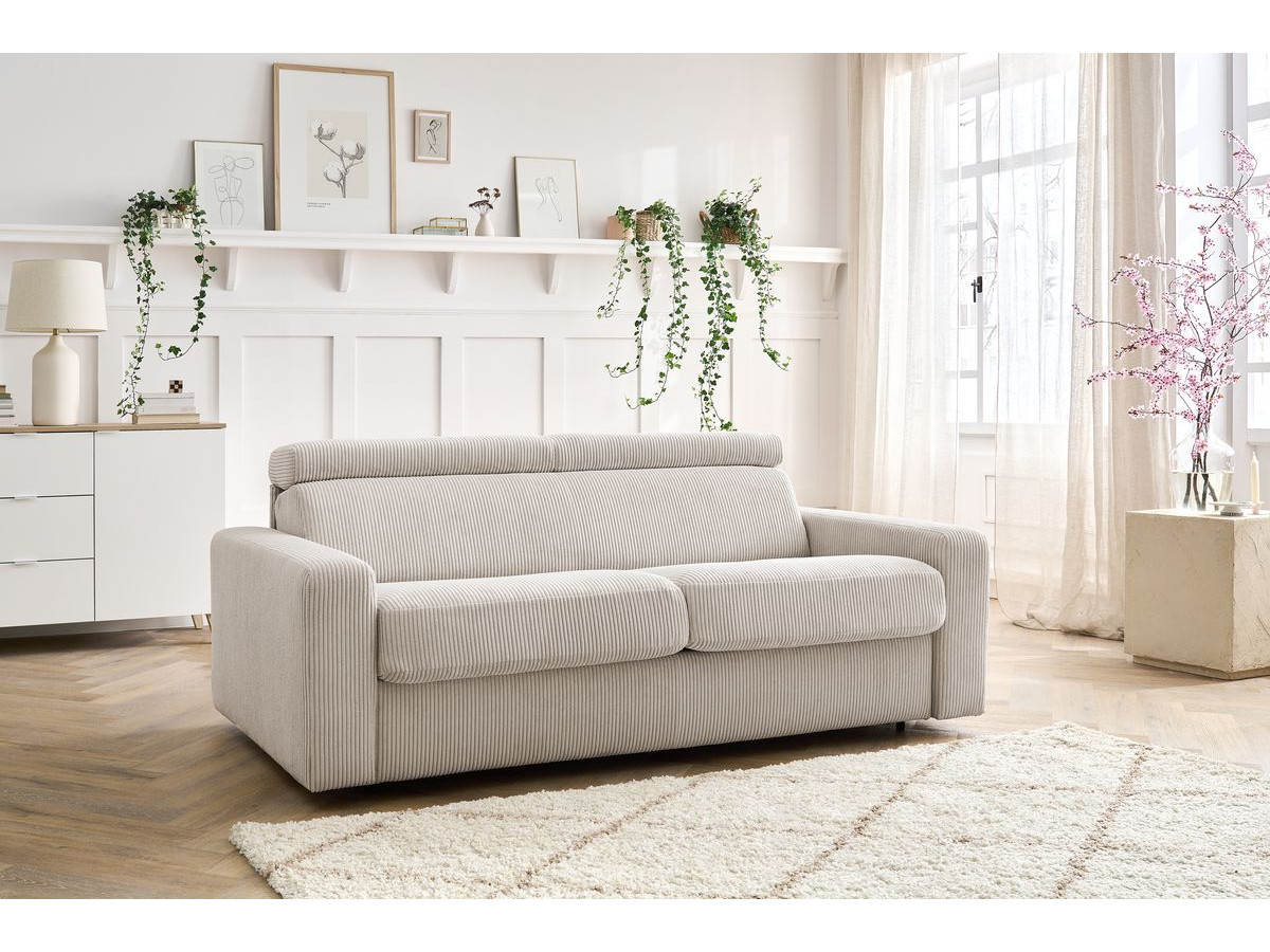 Canapé droit convertible MONACO ouverture express velours côtelé beige 160x190  BOBOCHIC 3 places - Vue supplémentaire 3