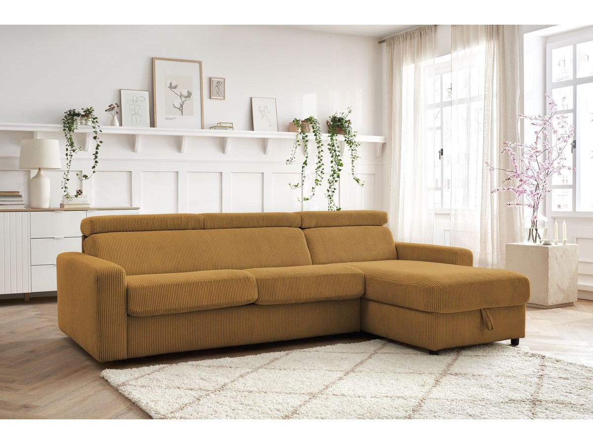 Canapé d'angle réversible convertible coffre MONACO velours côtelé jaune — vue 5
