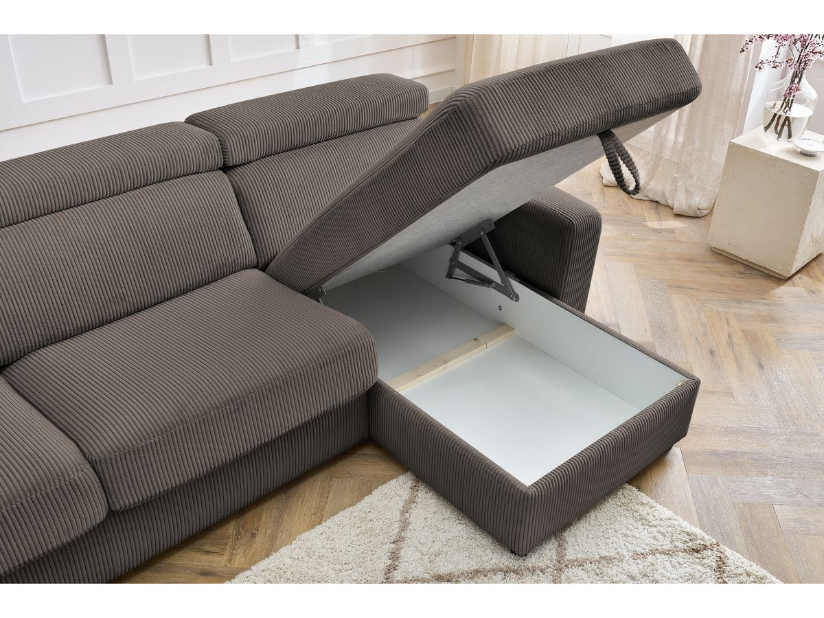 Canapé d'angle fixe EVEREST tissu chiné - Orange - Angle droit - 10 coussins