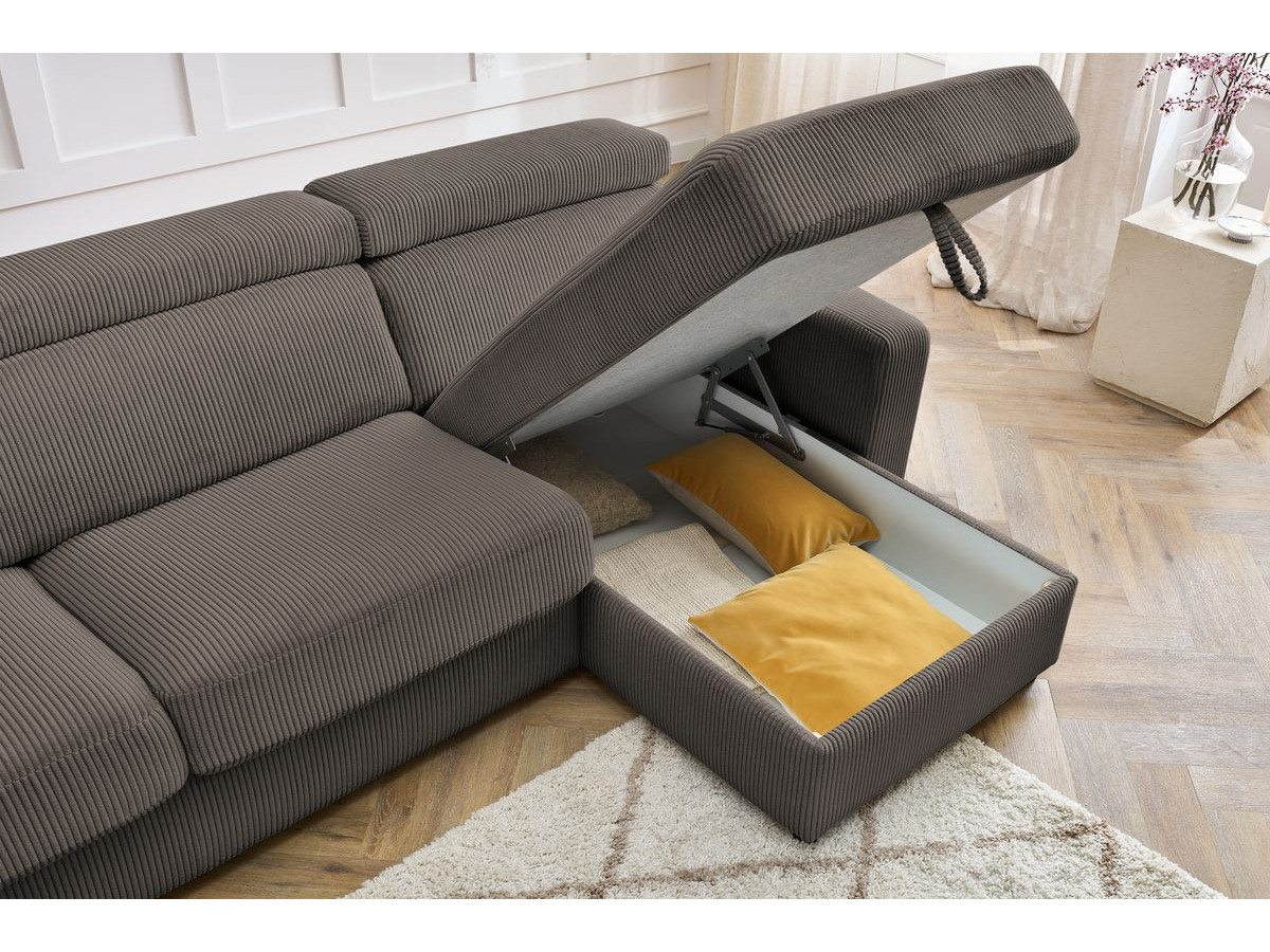 Canapé d'angle fixe EVEREST tissu chiné - Orange - Angle droit - 10 coussins
