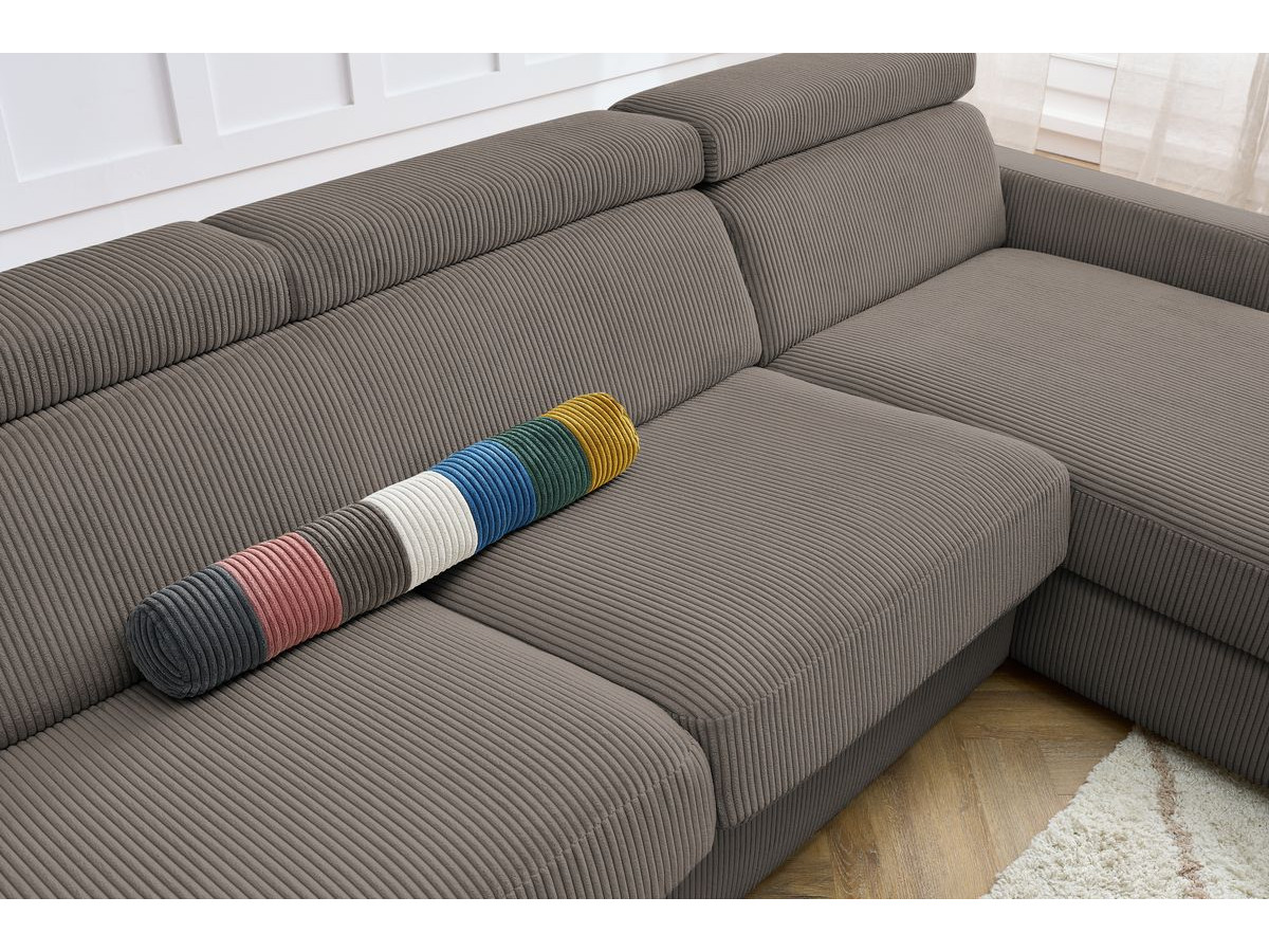 Canapé d'angle fixe EVEREST tissu chiné - Orange - Angle droit - 10 coussins