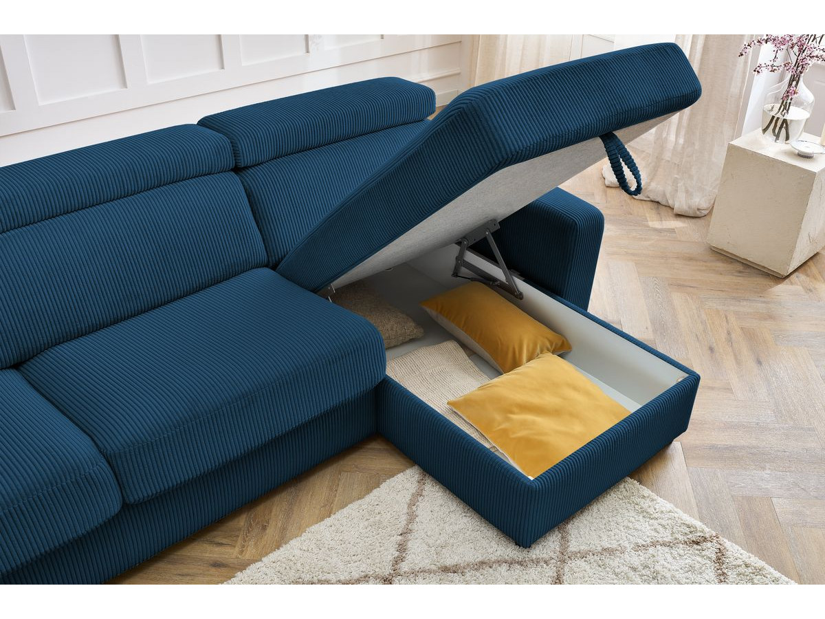 Canapé d'angle fixe EVEREST tissu chiné - Orange - Angle droit - 10 coussins