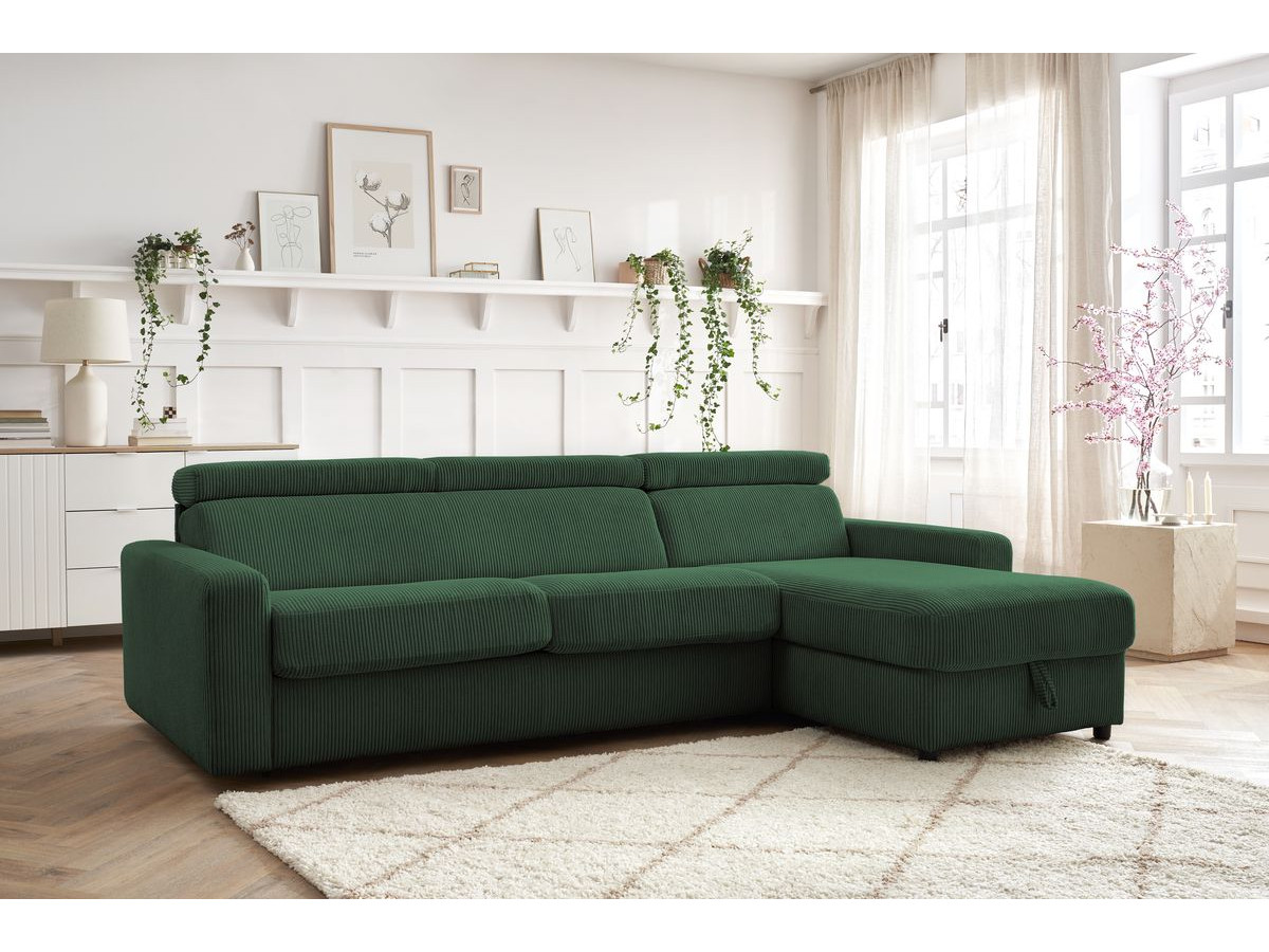 Canapé d'angle réversible convertible coffre MONACO velours côtelé vert — vue 5