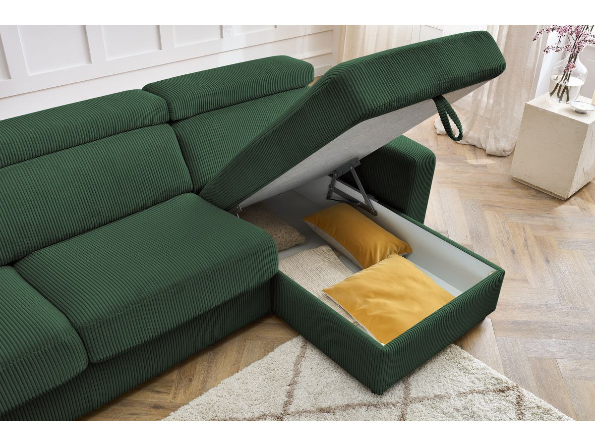 Canapé d'angle fixe EVEREST tissu chiné - Orange - Angle droit - 10 coussins