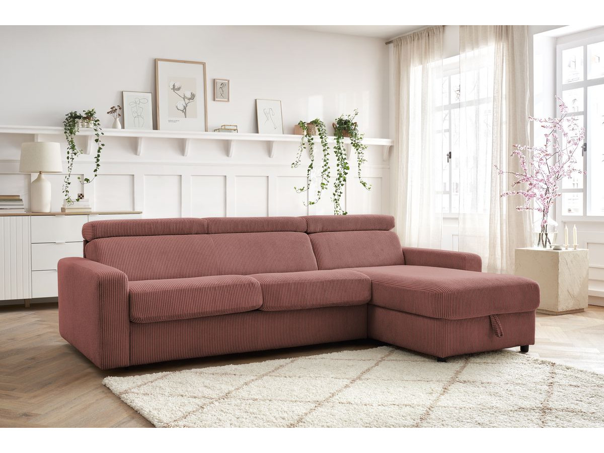 Canapé d'angle réversible convertible coffre MONACO velours côtelé rose — vue 5